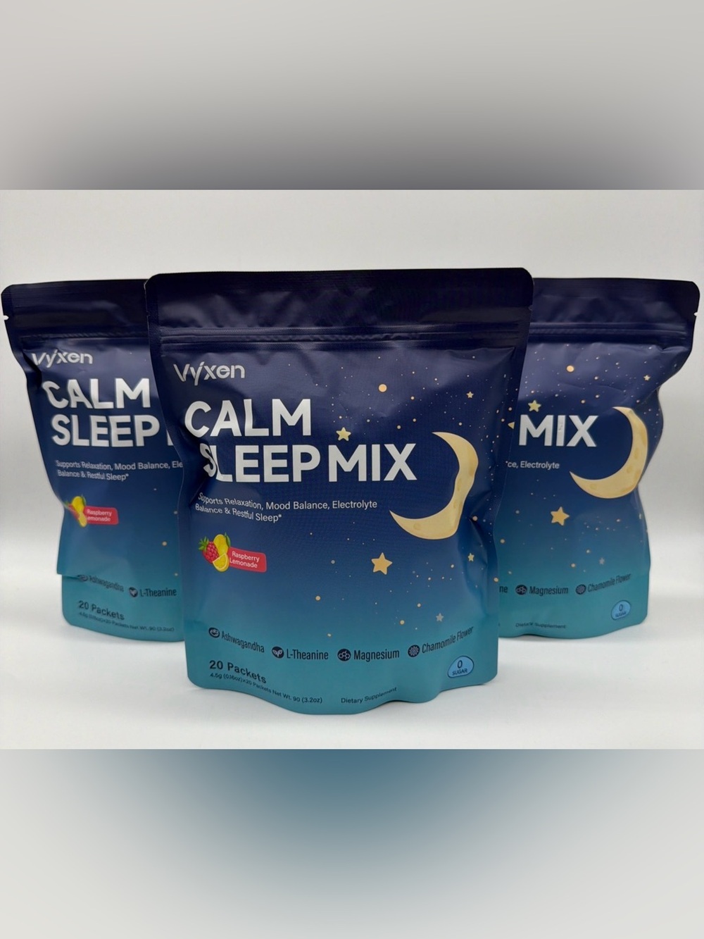 3X Vyven Calm Sleep Mix 20ct Raspberry Lemonade Magnesium Melatonin Sleep Powder